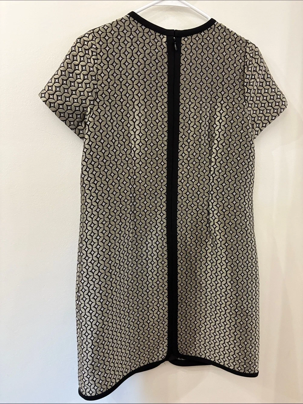 J. Crew collection Black and Cream Geometric Shift Dress with Contrast Trim